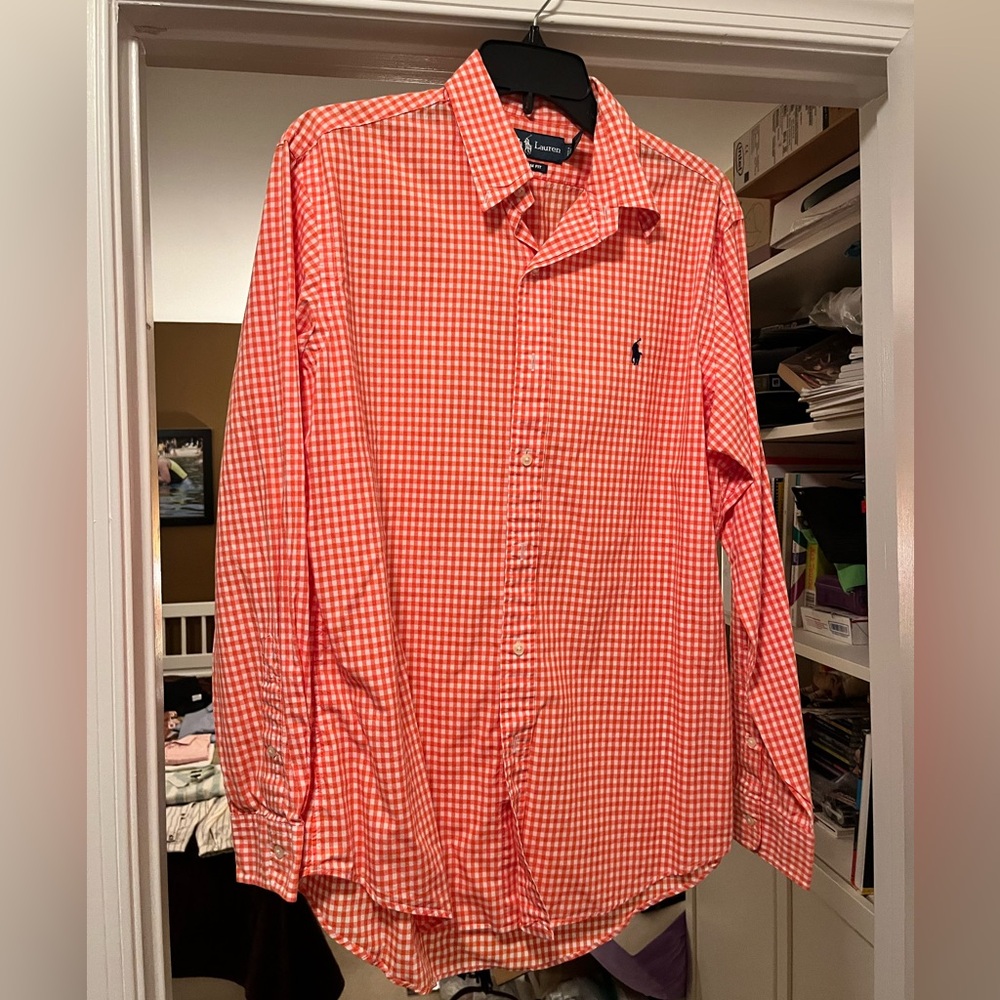 Ralph Lauren Plaid Orange Long Sleeve Button Up - Medium